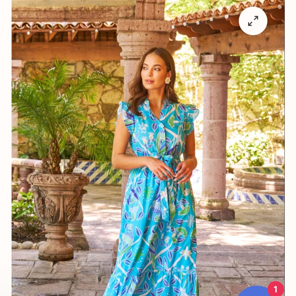 Tropical Blue Floral Maxi Dress